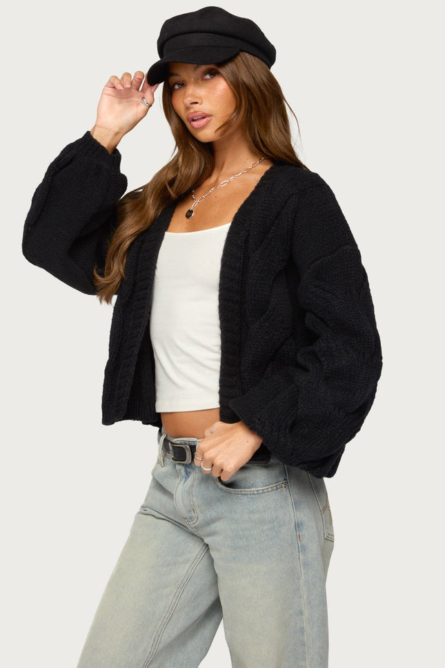 Braiden Chunky Cable Knit Cardigan - Black