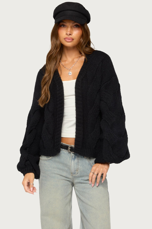 Braiden Chunky Cable Knit Cardigan - Black