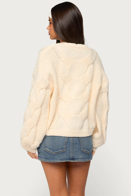 Braiden Chunky Cable Knit Cardigan - Cream
