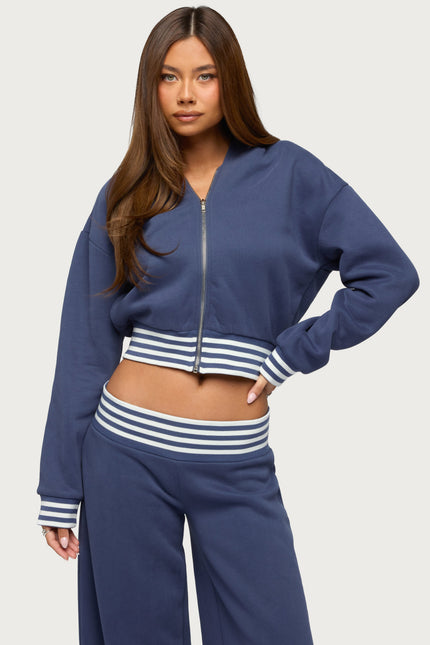 Eloura Stripey Zip Up Hoodie - Navy