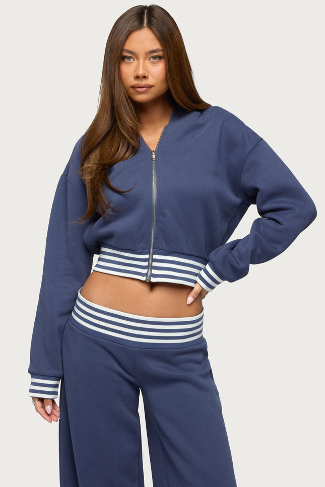 Eloura Stripey Zip Up Hoodie - Navy