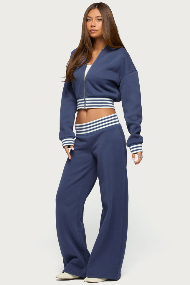 Eloura Stripey Zip Up Hoodie - Navy