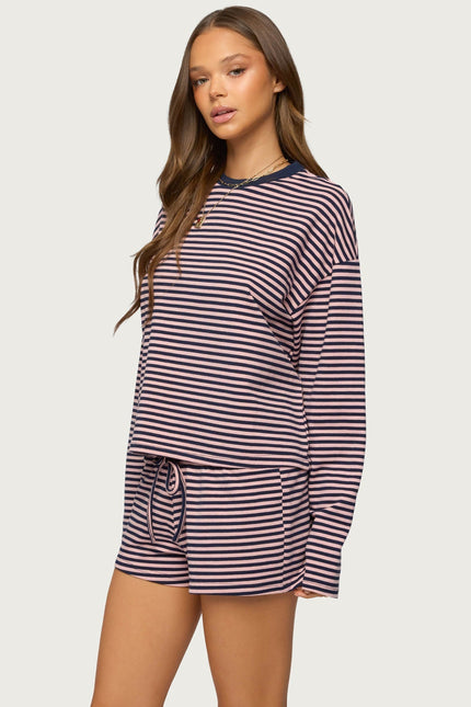 Jainee Striped Long Sleeve T Shirt - Navy And Pink