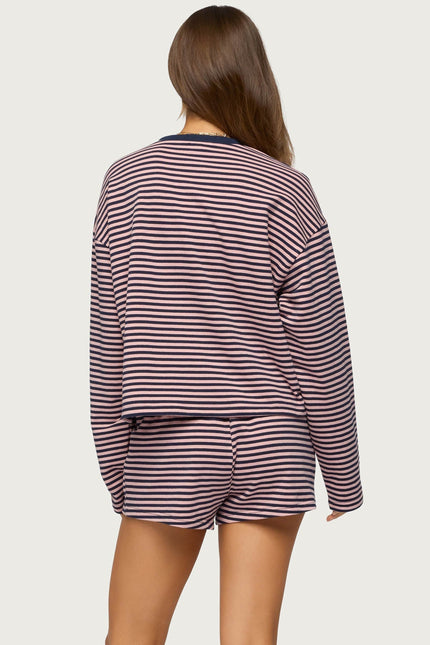 Jainee Striped Long Sleeve T Shirt - Navy And Pink