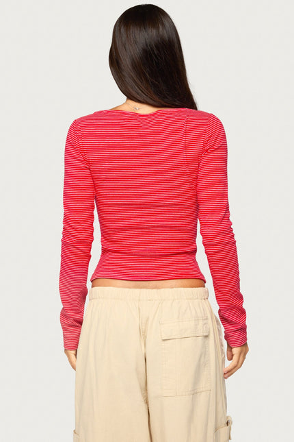 Loria Striped Boat Neck Top - Red And White