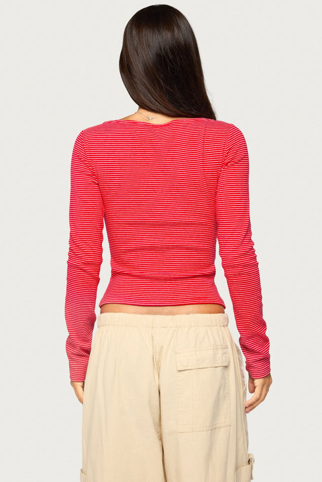 Loria Striped Boat Neck Top - Red And White