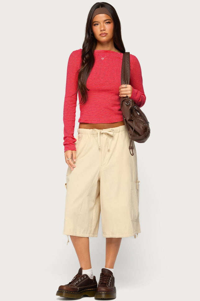 Loria Striped Boat Neck Top - Red And White