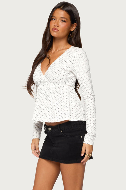Kenzie Long Sleeve Babydoll Top - White And Black