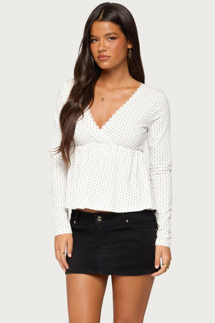 Kenzie Long Sleeve Babydoll Top - White And Black