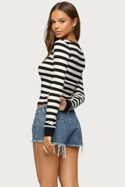 Rainey Striped Long Sleeve Top - Black And White