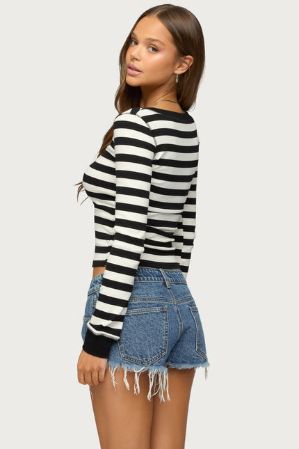 Rainey Striped Long Sleeve Top - Black And White