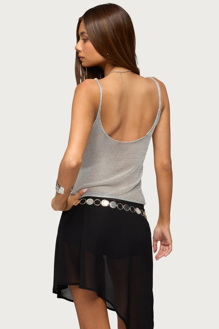 Meena Shiny Knit Tank Top - Silver