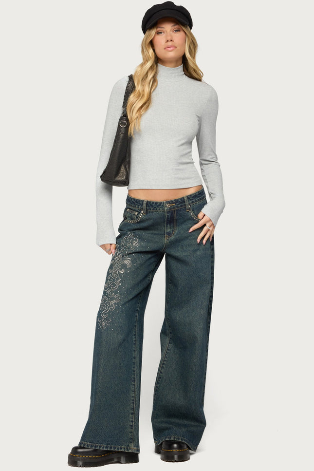 Saskia Fitted Ribbed Turtle Neck Top - Gray Melange