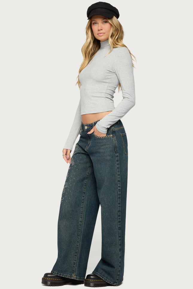 Saskia Fitted Ribbed Turtle Neck Top - Gray Melange