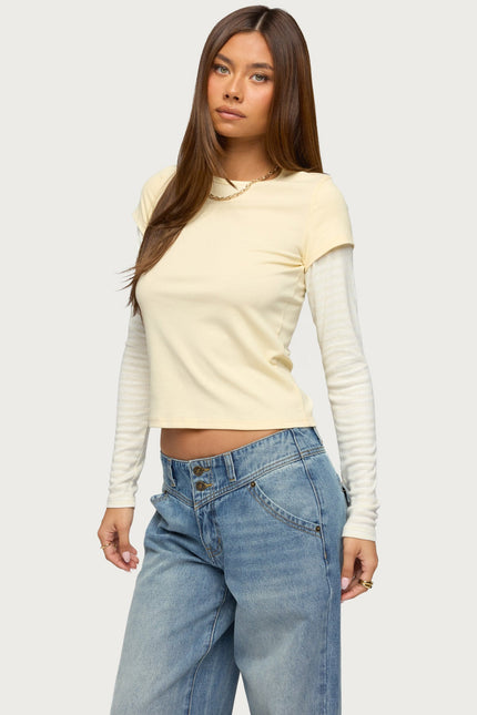 Stripey Layered Long Sleeve T Shirt - Yellow