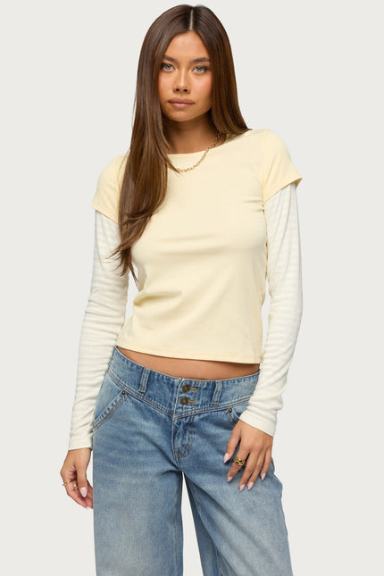 Stripey Layered Long Sleeve T Shirt - Yellow