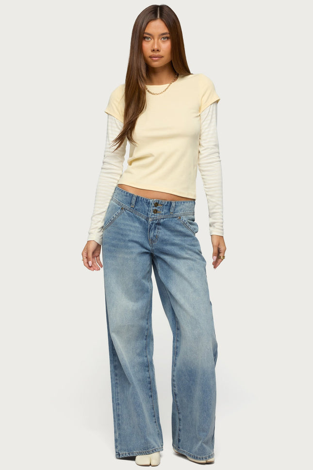 Stripey Layered Long Sleeve T Shirt - Yellow