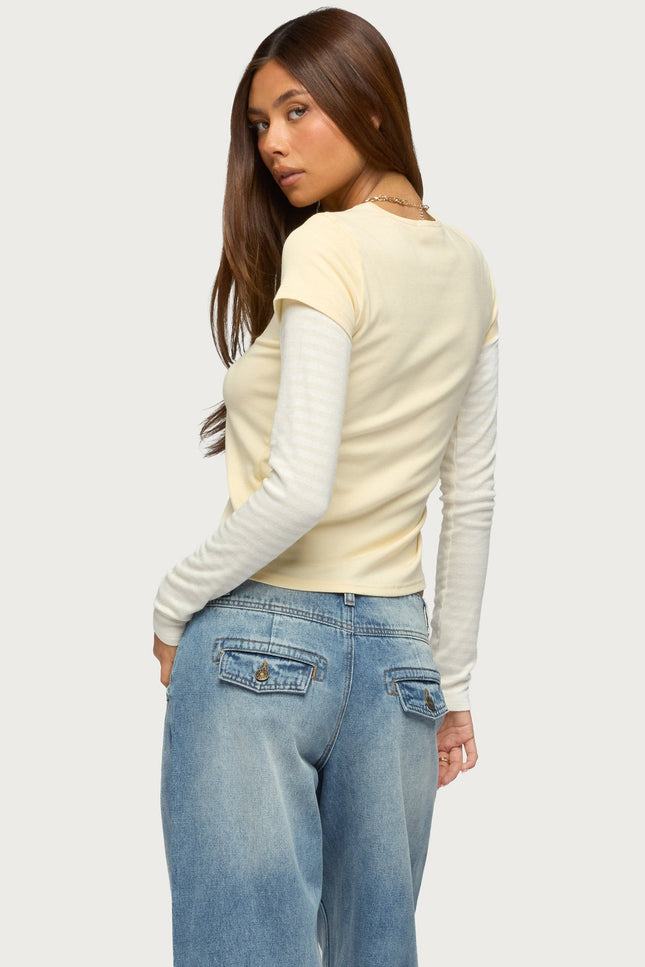 Stripey Layered Long Sleeve T Shirt - Yellow