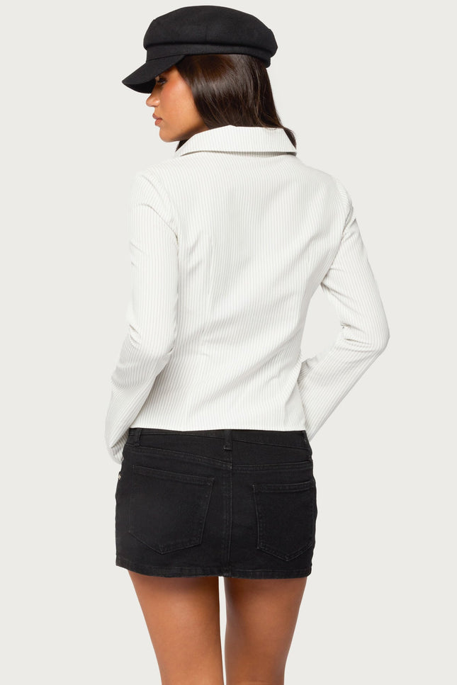 Pinstripe Tailored Button Up Shirt - White