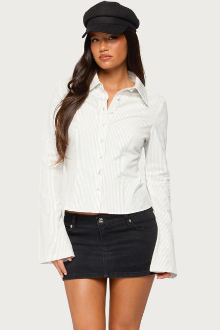Pinstripe Tailored Button Up Shirt - White