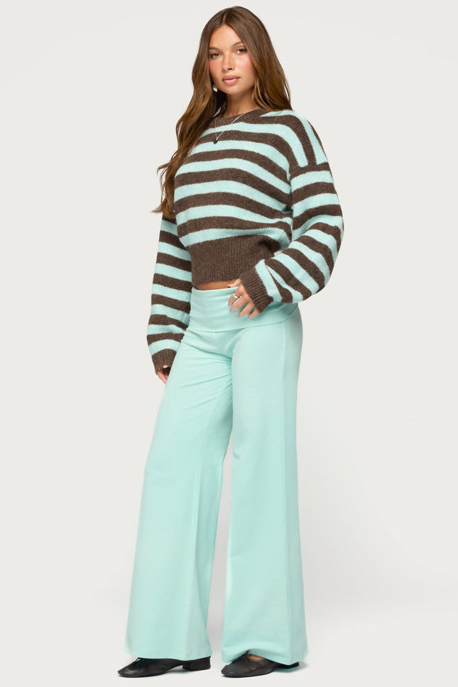 Penelope Fuzzy Striped Sweater - Light Blue And Brown