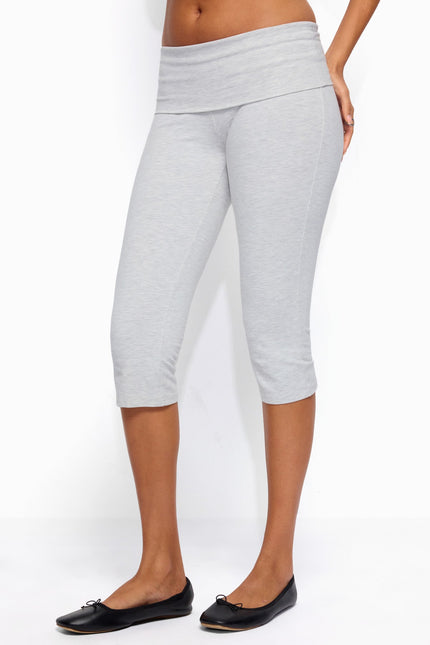 Rocio Foldover Capri Pants - Light Gray Melange
