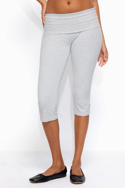 Rocio Foldover Capri Pants - Light Gray Melange