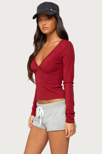 Doron V Neck Long Sleeve Top - Burgundy