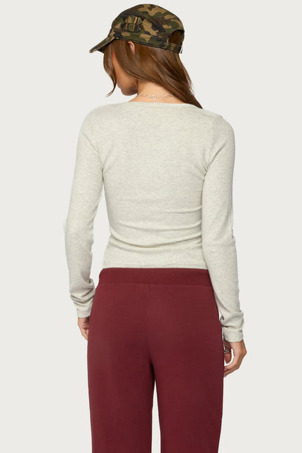 Doron V Neck Long Sleeve Top - Light Gray Melange