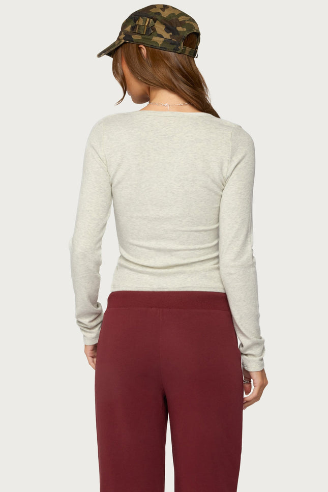 Doron V Neck Long Sleeve Top - Light Gray Melange