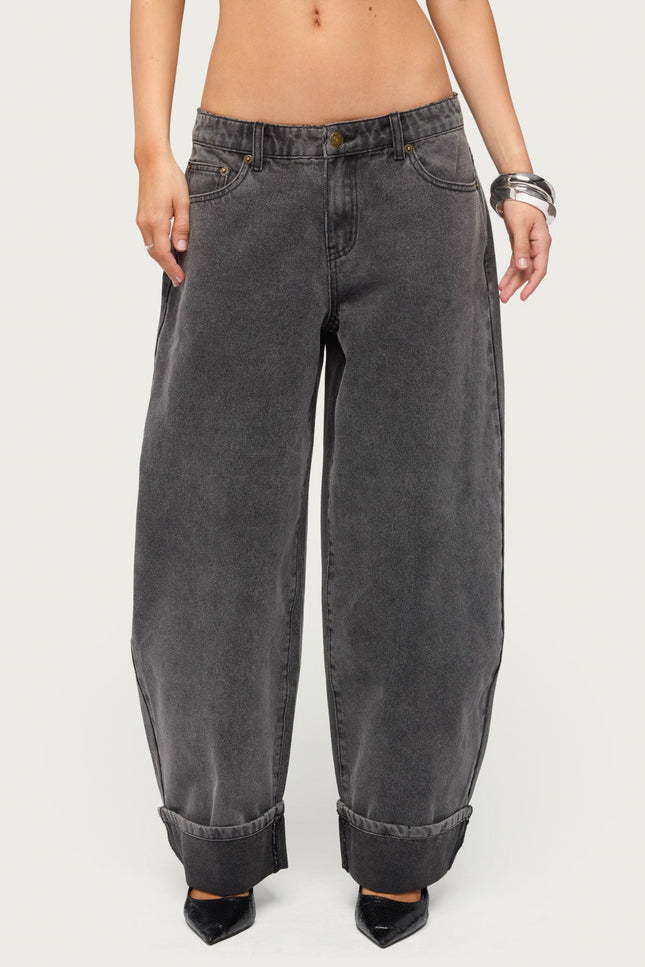 Petite Kella Low Rise Baggy Jeans - Black Washed