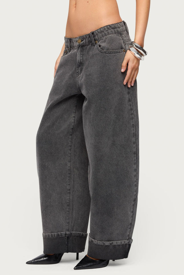 Petite Kella Low Rise Baggy Jeans - Black Washed