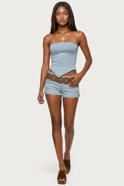 Zaida Asymmetric Denim Strapless Top - Light Blue