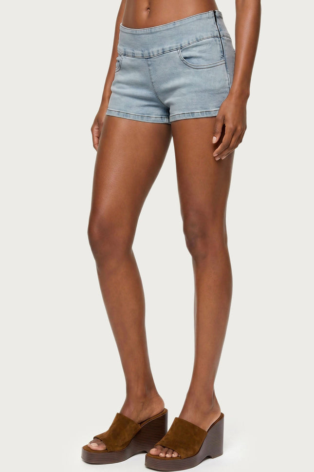 Zaida Stretchy Denim Micro Shorts - Light Blue
