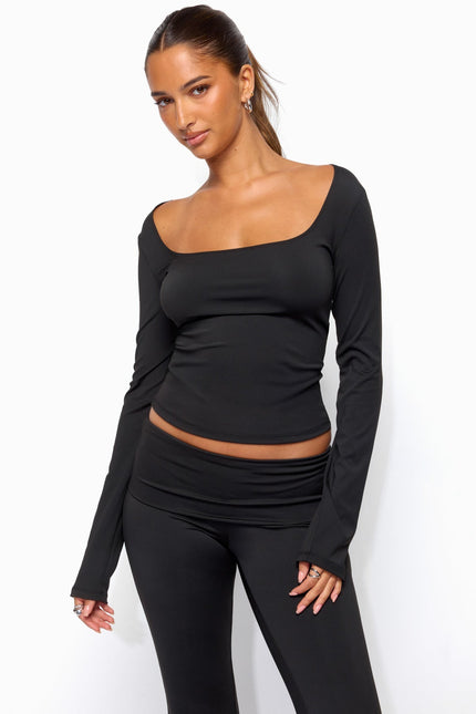 Hayden Square Neck Long Sleeve Top - Black
