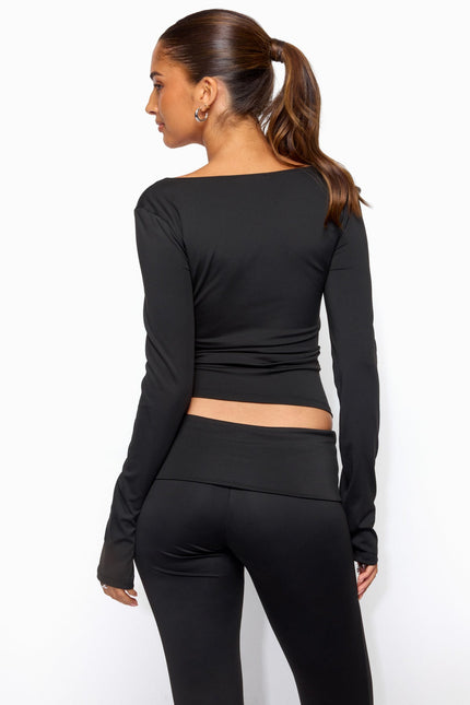 Hayden Square Neck Long Sleeve Top - Black