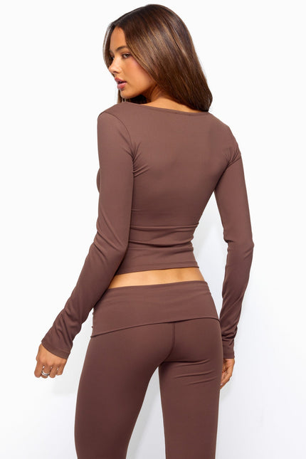 Hayden Square Neck Long Sleeve Top - Brown