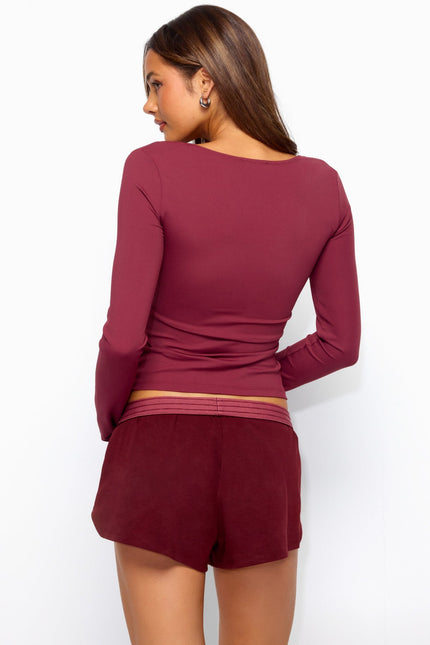 Hayden Square Neck Long Sleeve Top - Burgundy