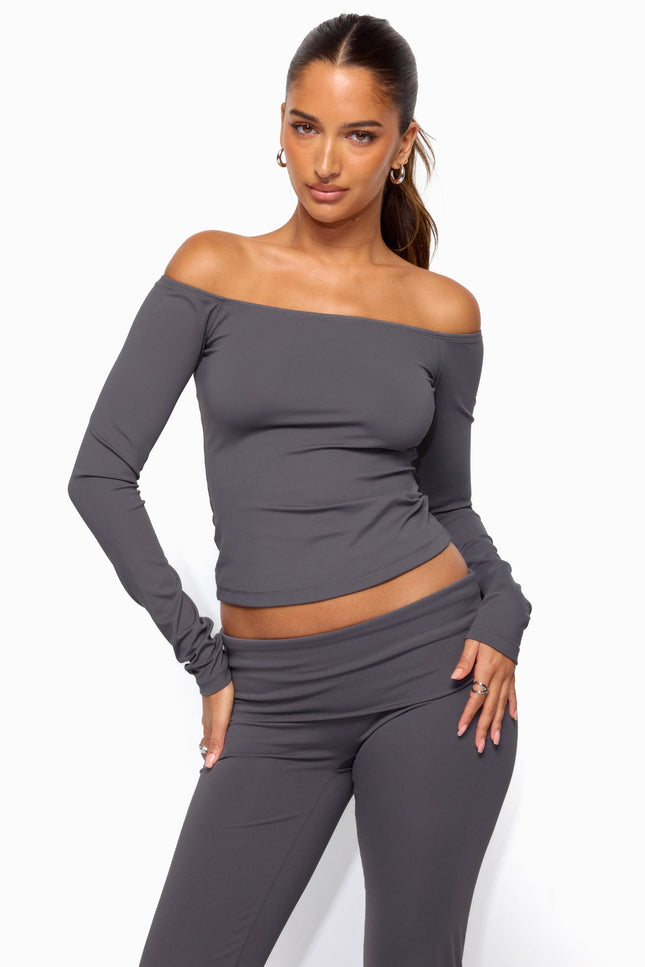 Tezia Off Shoulder Long Sleeve Top - Gray