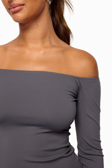 Tezia Off Shoulder Long Sleeve Top - Gray