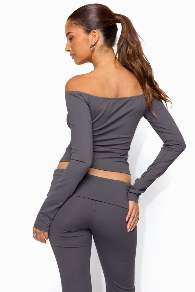 Tezia Off Shoulder Long Sleeve Top - Gray