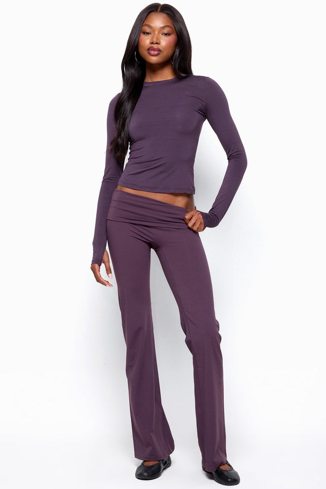 Oriane Foldover Flared Leggings - Plum