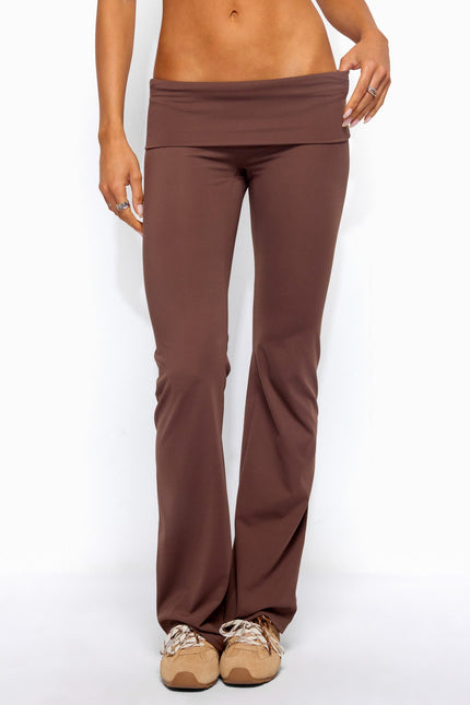 Oriane Foldover Flared Leggings - Brown