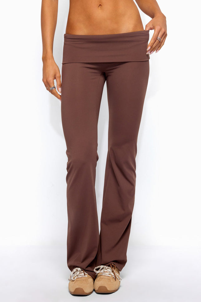 Oriane Foldover Flared Leggings - Brown