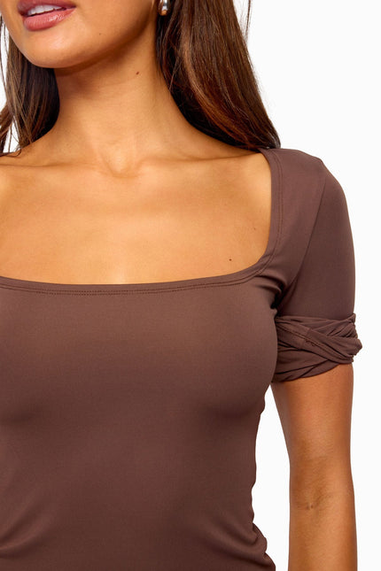 Hayden Square Neck Long Sleeve Top - Brown