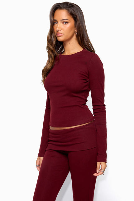 Ivanne Long Sleeve T Shirt - Burgundy