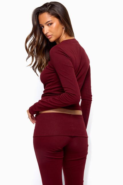 Ivanne Long Sleeve T Shirt - Burgundy