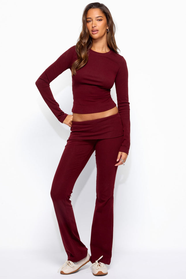 Ivanne Foldover Flared Pants - Burgundy