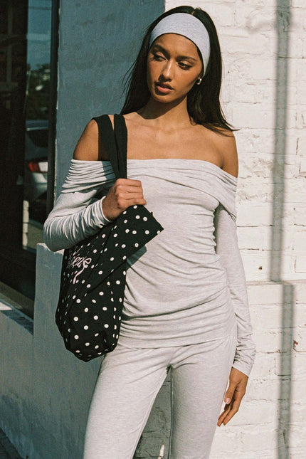 Habiba Foldover Off Shoulder Top - Gray Melange