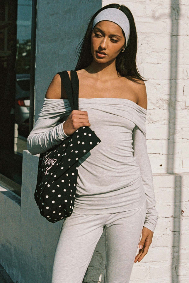 Habiba Foldover Off Shoulder Top - Gray Melange